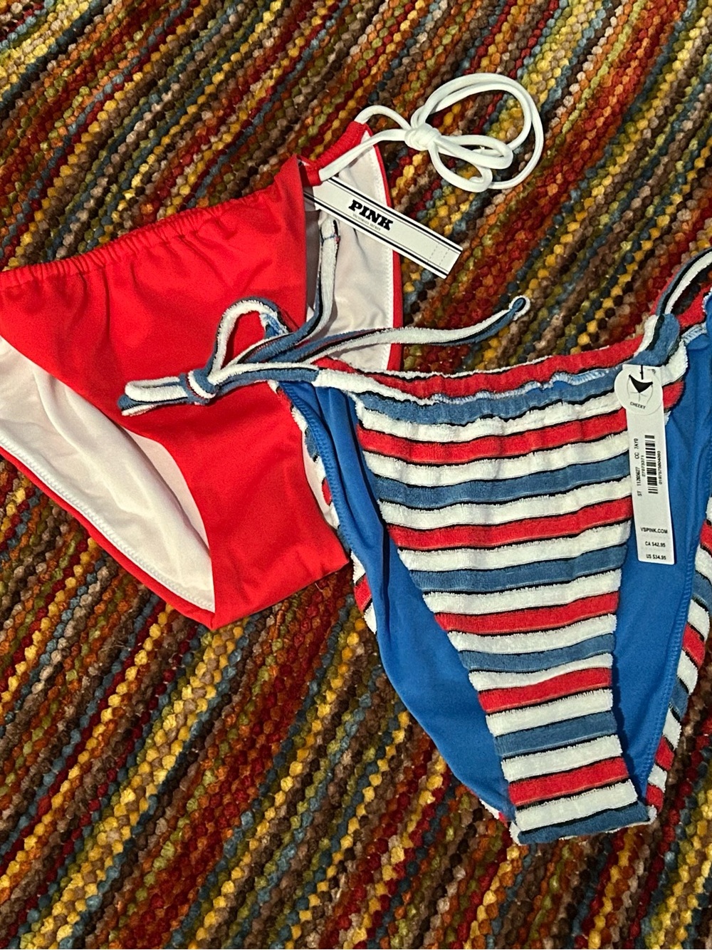 Victoria's Secret Red,white & blue Bikini Bottoms bundle of 2 Small side tie NWT